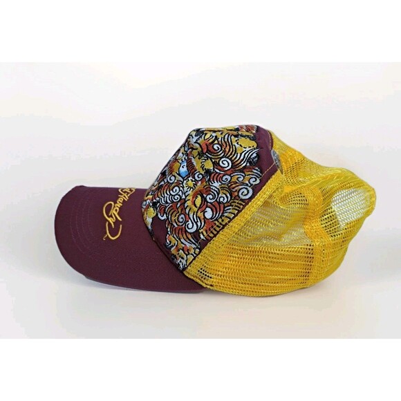 Vintage ED HARDY by Christian Audigier Yellow Red Dragon Graphic Mesh Snapback - Picture 3 of 10